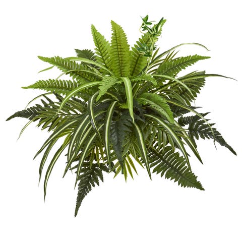 22-in Mixed Greens and Fern Artificial Bush Plant (Set of 3)