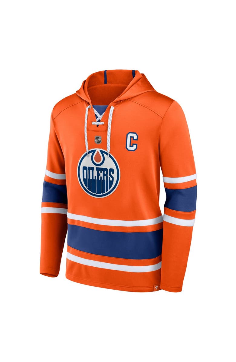 FANATICS Men's Fanatics Branded Connor McDavid Orange Edmonton Oilers Name & Number Lace-Up Pullover Hoodie, Alternate, color, 