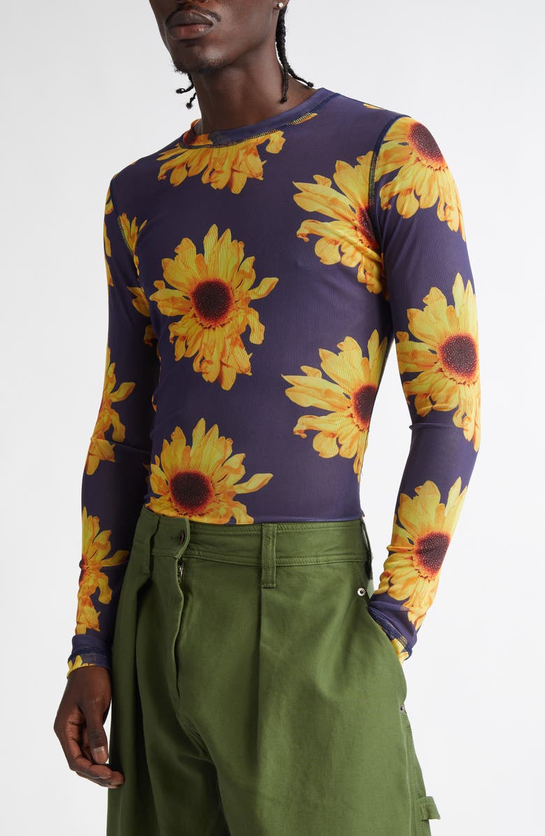 JW Anderson Sunflower Semisheer Mesh T-Shirt, Alternate, color,