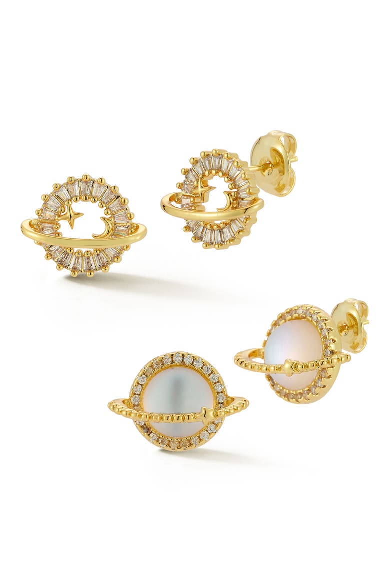Set of 2 Planet Stud Earrings, Main, color, GOLD