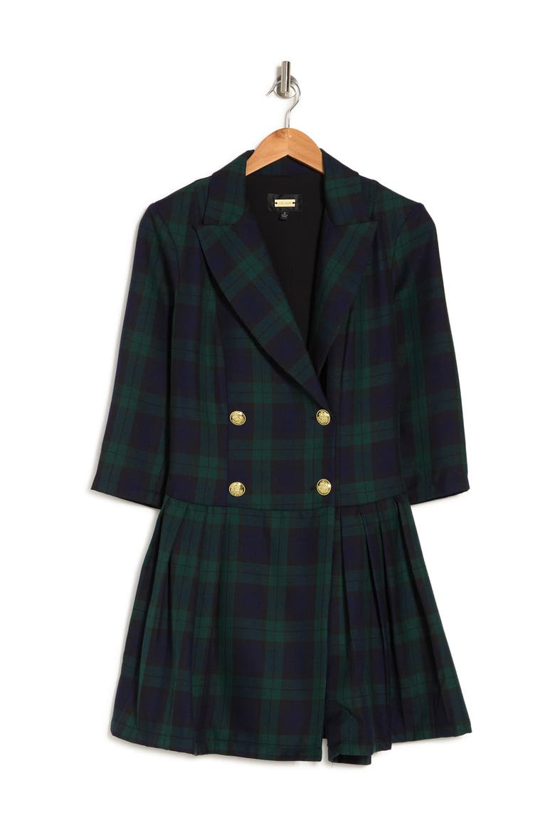 Jacki Plaid 3/4 Sleeve Blazer Dress, Alternate, color, EMERALD PLAID