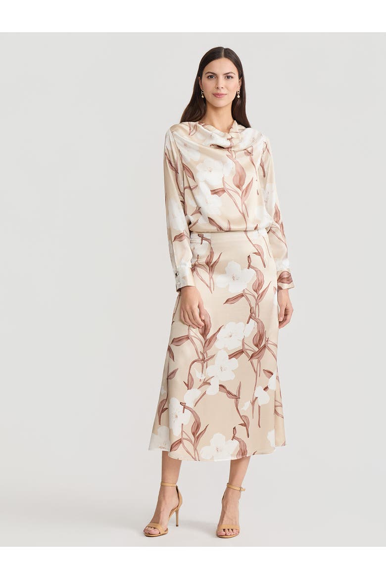 Flared Floral Print Silk Maxi Skirt, Alternate, color, Biscotti/Charmeuse