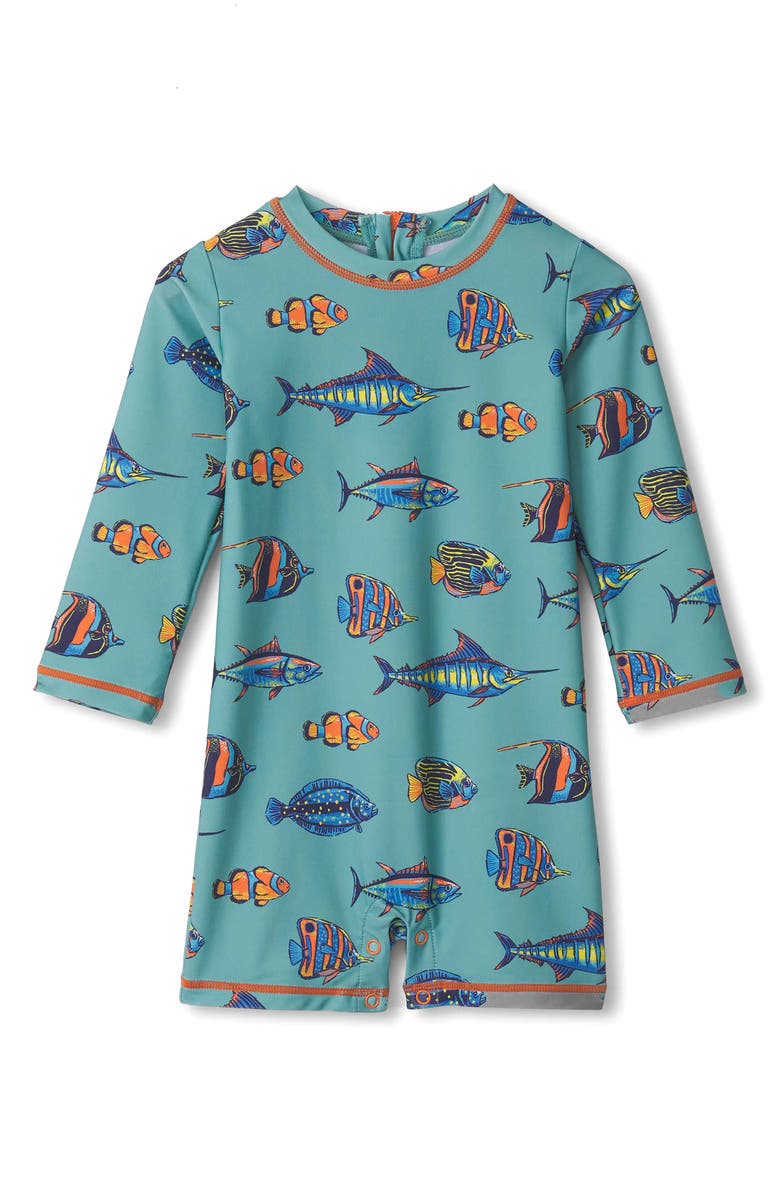 Hatley Tropical Fish Long Sleeve One-Piece Rashguard Swimsuit, Main, color, 