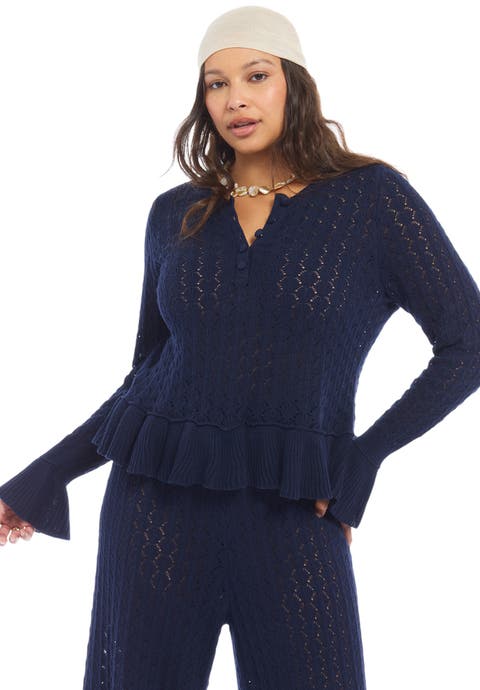 Pointelle Peplum Sweater (plus)