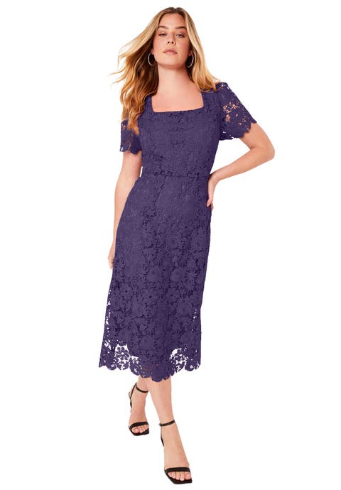 Square-Neck Lace Midi Dress (Plus)
