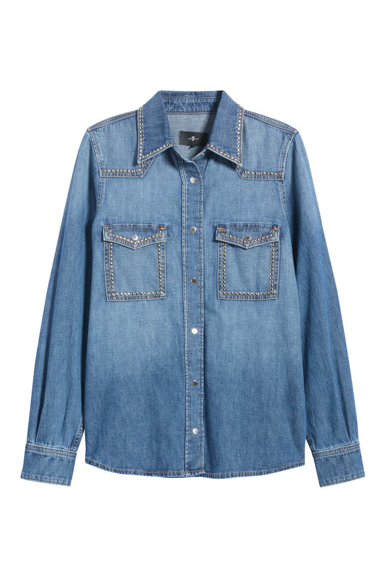 Studded Western Denim Shirt, Alternate, color, AVENUE