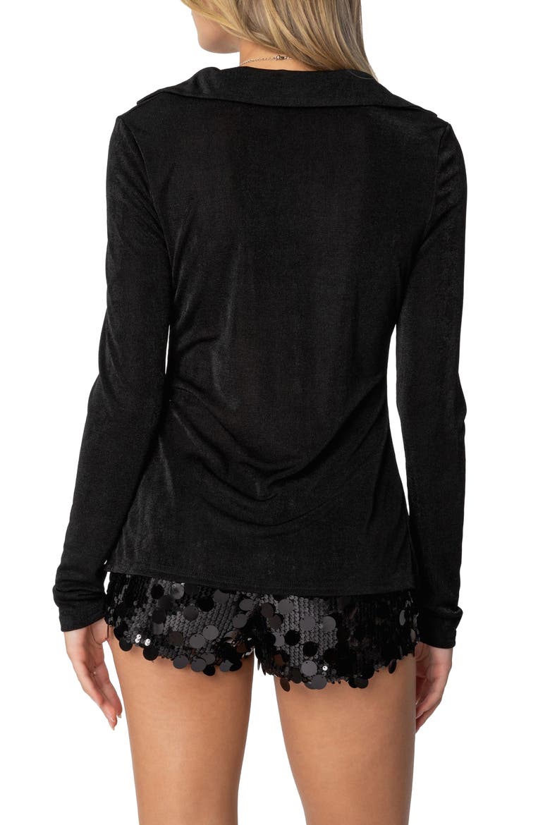 Daria Split Front Long Sleeve Shirt, Alternate, color, BLACK