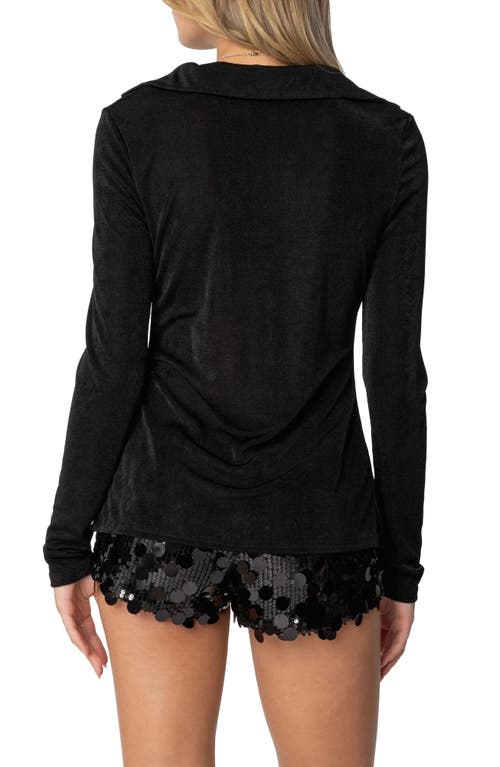Edikted Daria Split Front Long Sleeve Shirt In Black