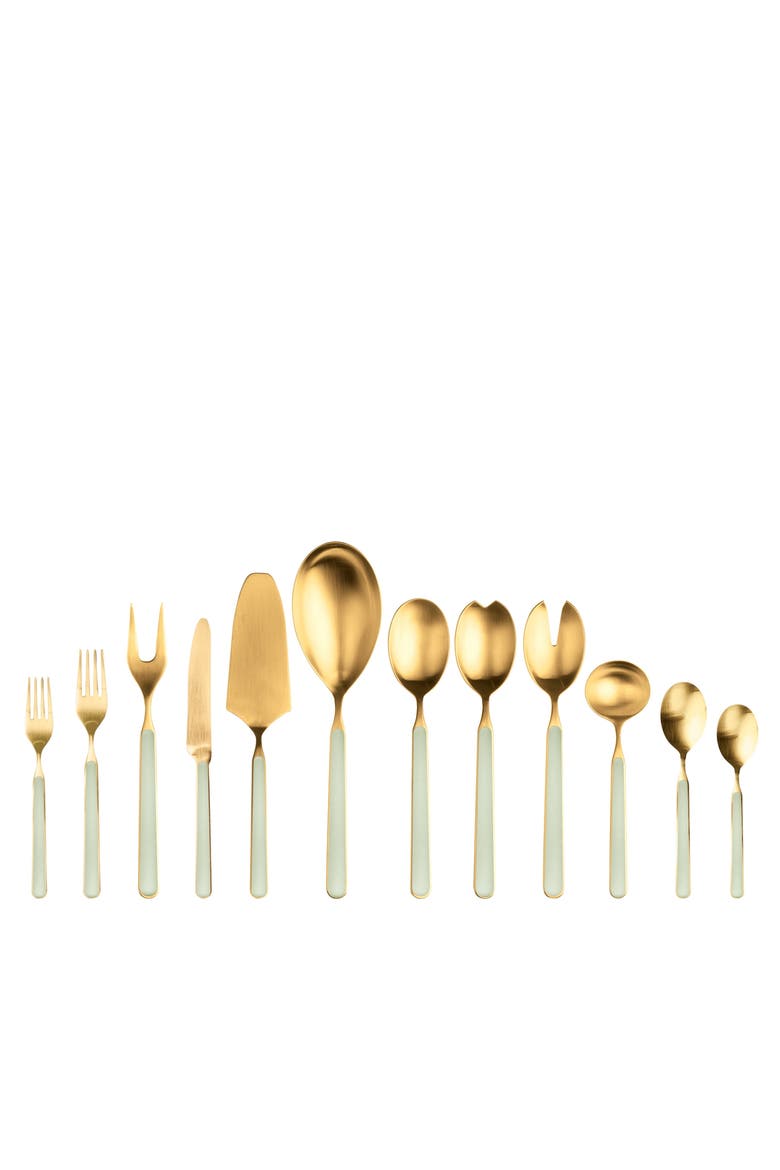 Fantasia Ice Gold Flatware Set - 67 Pieces, Main, color, Sage