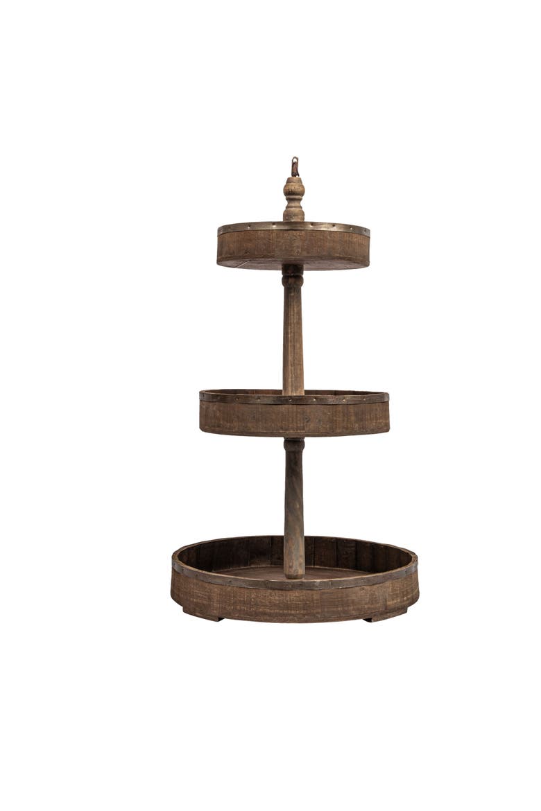 Decorative Wood & Tin 3-Tier Tray, Alternate, color, Brown