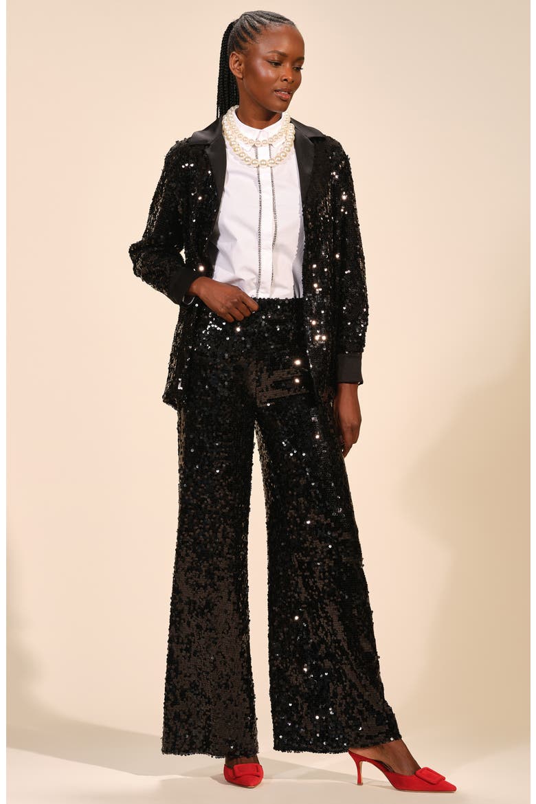 Sequin Notch Lapel Blazer, Alternate, color, BLACK