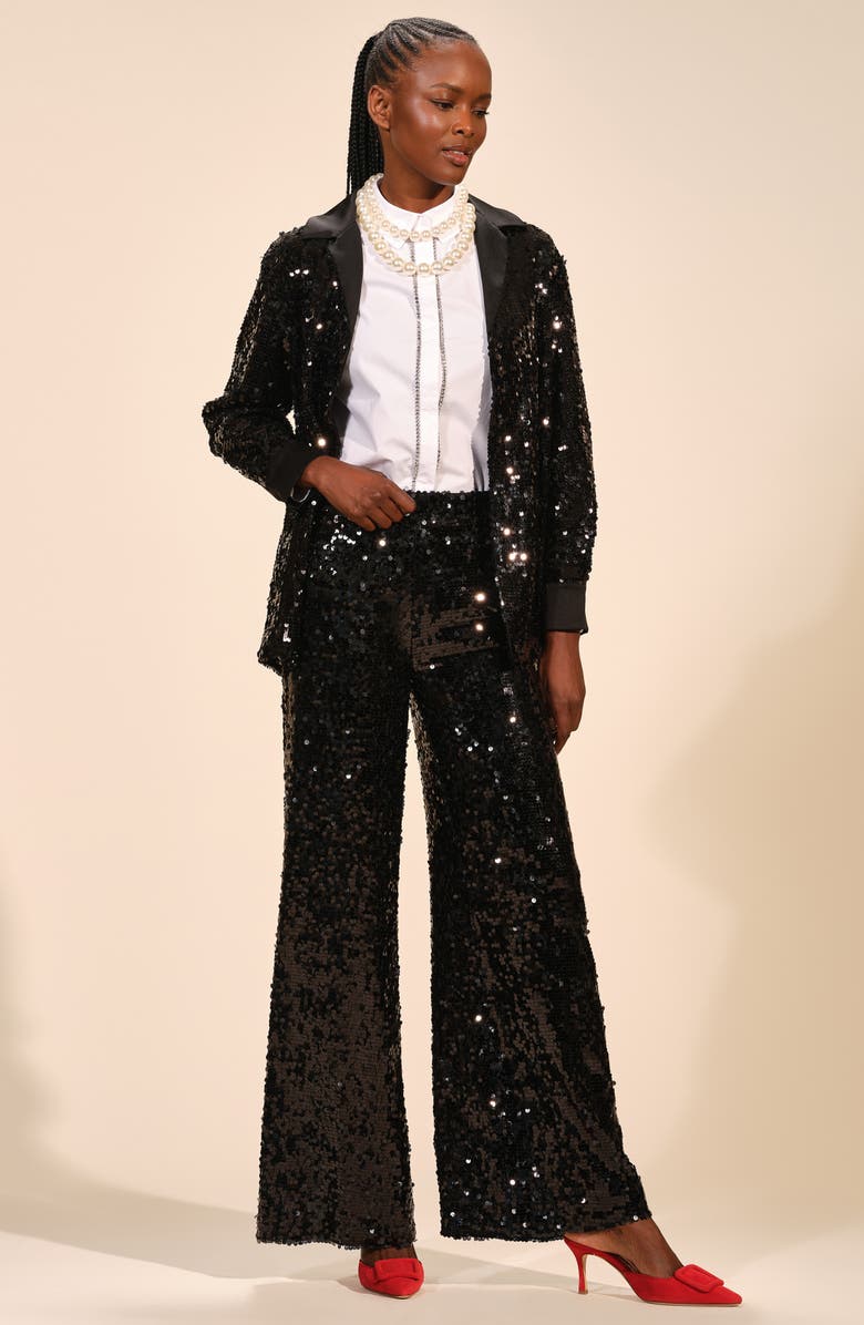 Isaac Mizrahi New York Sequin Notch Lapel Blazer, Alternate, color, Black