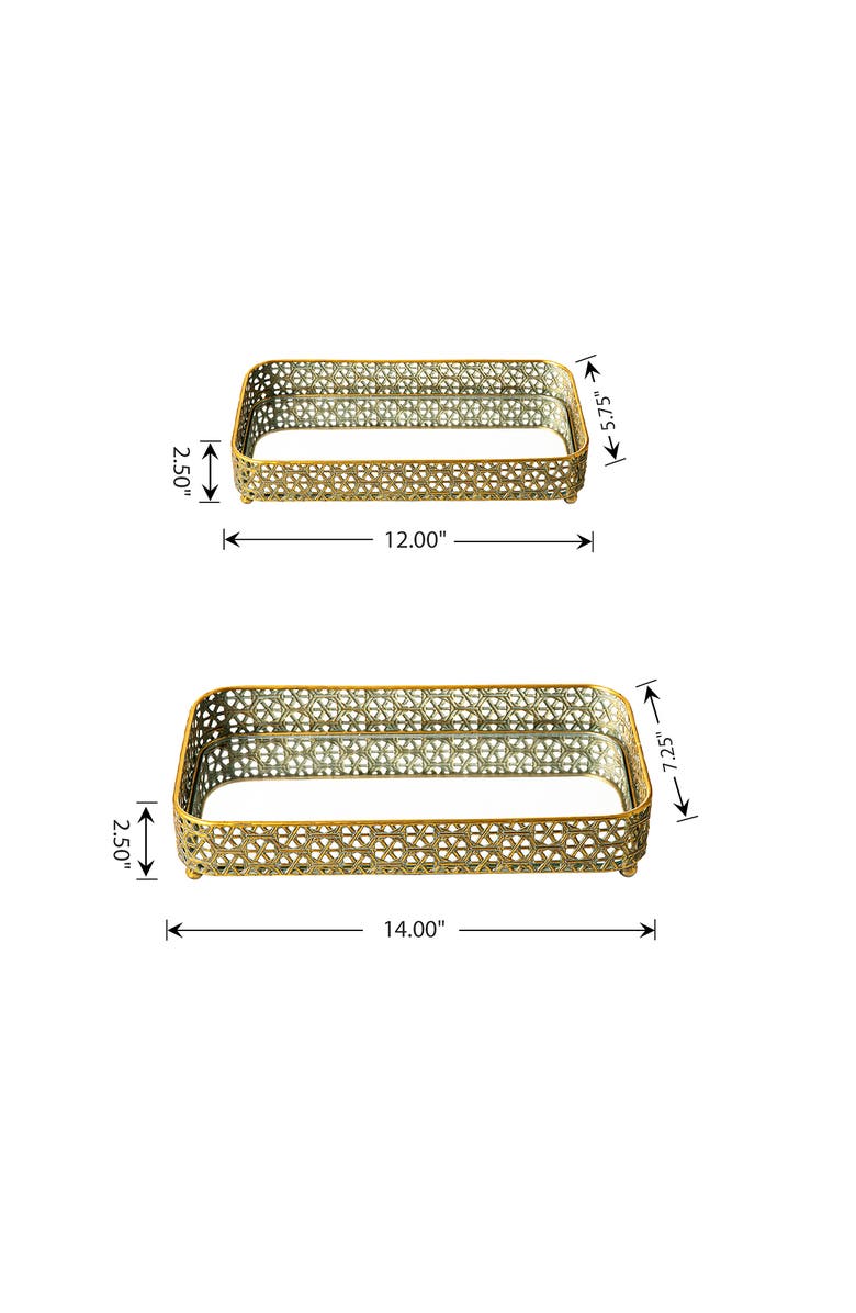 Glitzhome Set of 2 Rectangle Metal Gold Mirrored Decorative Trays, Alternate, color, Gold