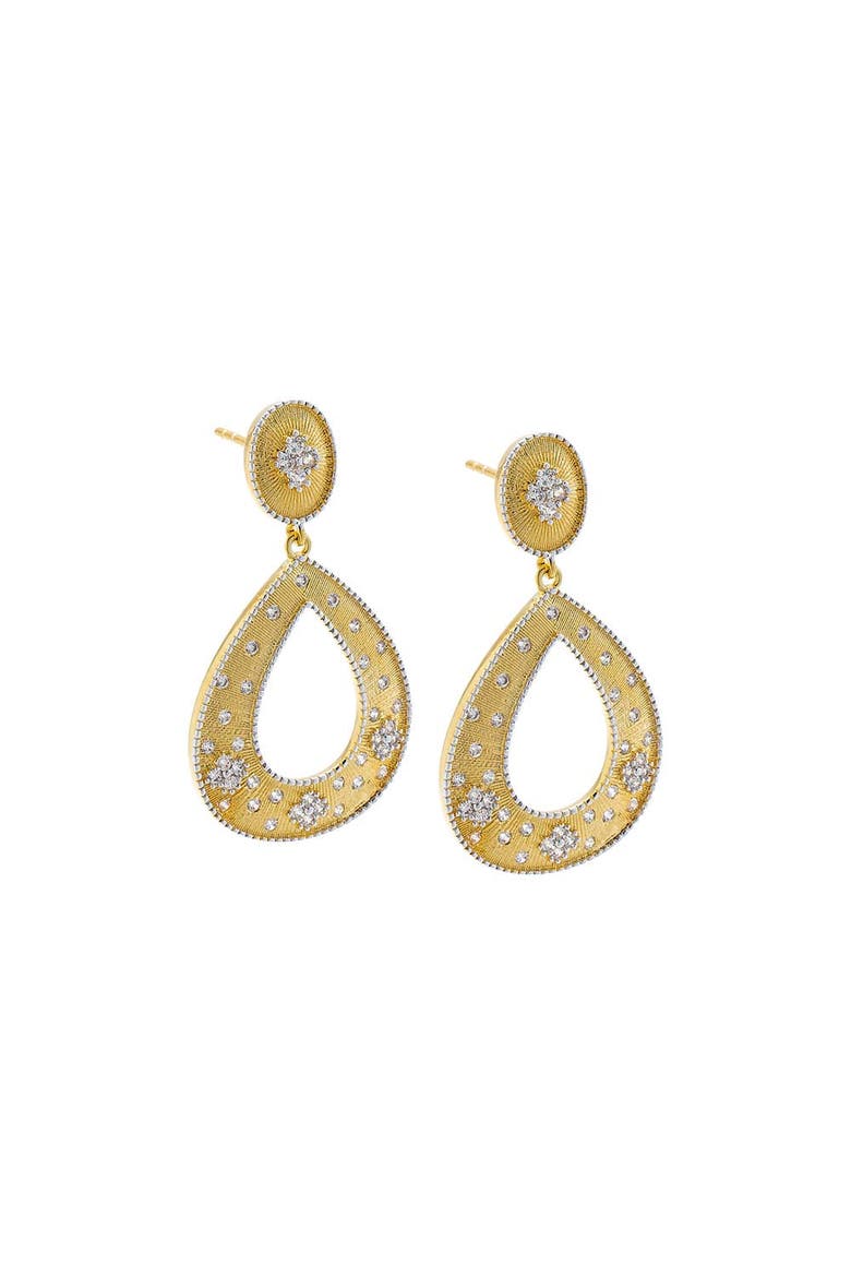 Two Tone Pearled Open Pear Drop Earring, Main, color, Two-Tone