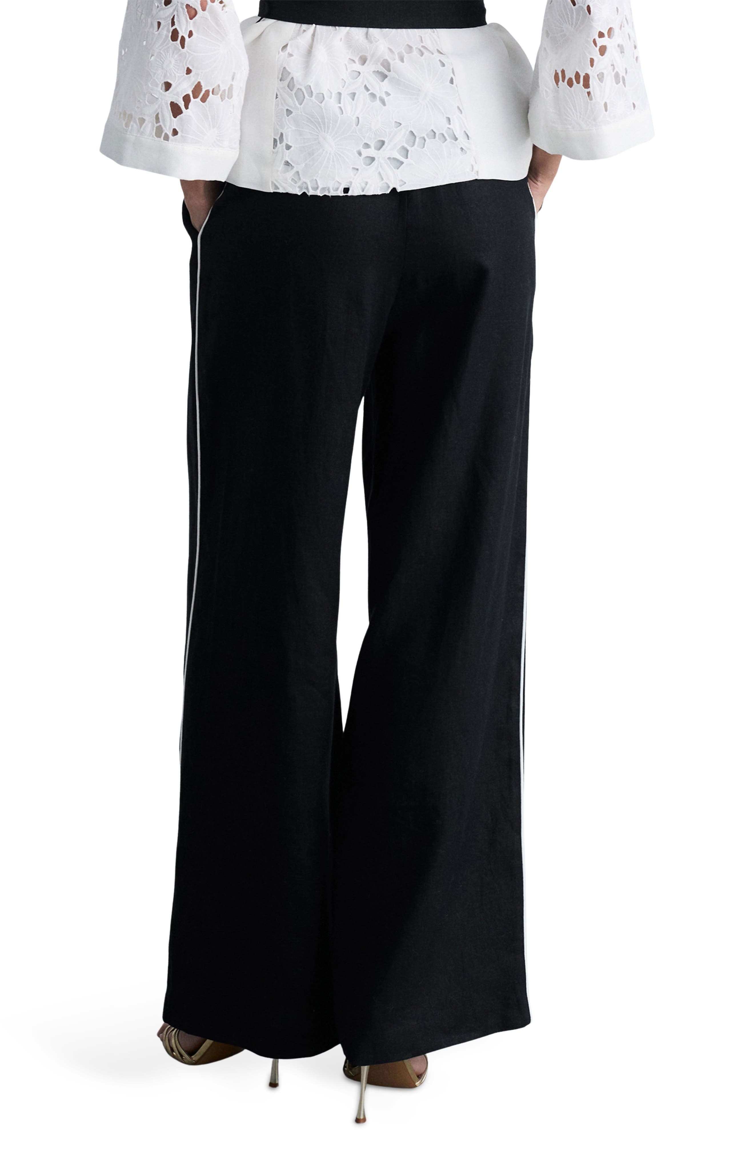 Contrast Piped Wide Leg Linen Pants - image 2