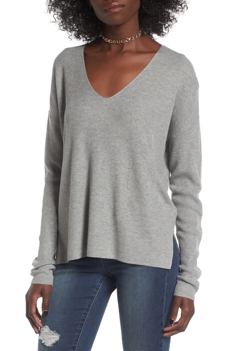V-Neck Pullover, Main, color, GREY MED HTHR
