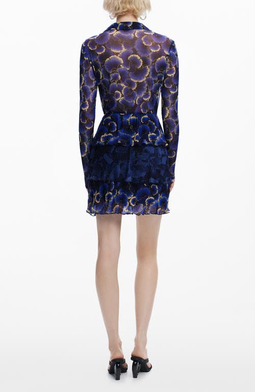 Desigual Floral Print Long Sleeve Minidress In Navy Blue