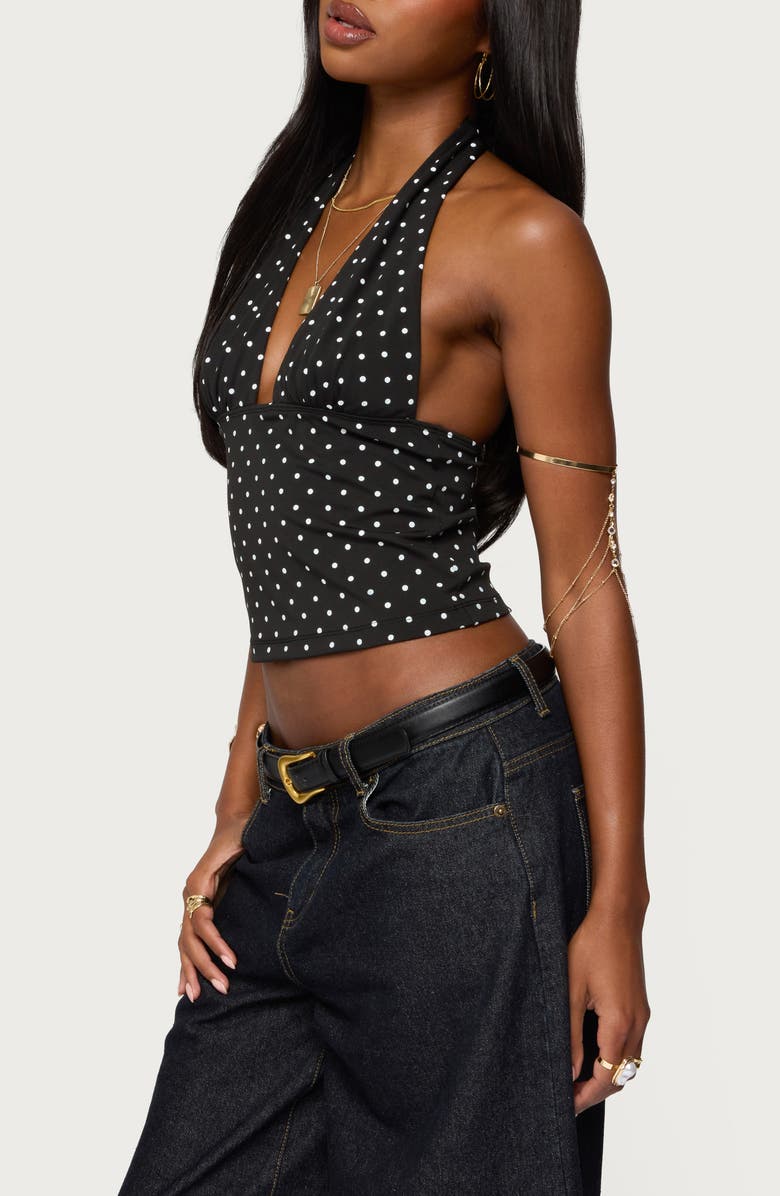 EDIKTED Blaire Polka Dot Halter Top, Alternate, color, Black-And-White