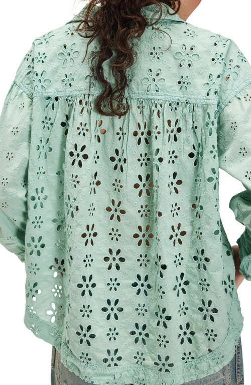 Free People Mae Eyelet Button-up Shirt In Green