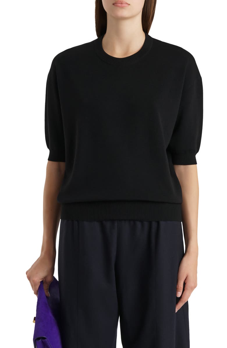 Khaite Davin Short Sleeve Cashmere Sweater, Main, color, Black