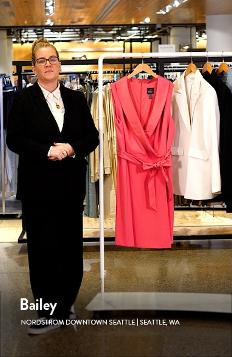 Satin Trim Crepe Faux Wrap Tuxedo Dress, sales video thumbnail