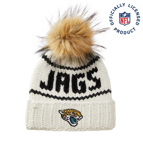White Jags Nfl Beanie With Faux Fur Pom