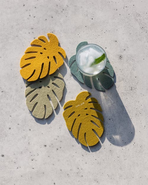 Graf & Lantz Graf Lantz Merino Wool Monstera Coaster Multi 4 Pack In Multi