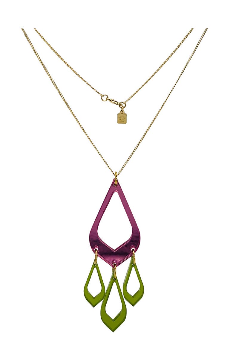 Toolally Feather Drop Pendant - Pink Mirror & Lime Zest, Main, color, Pink Mirror & Lime Zest