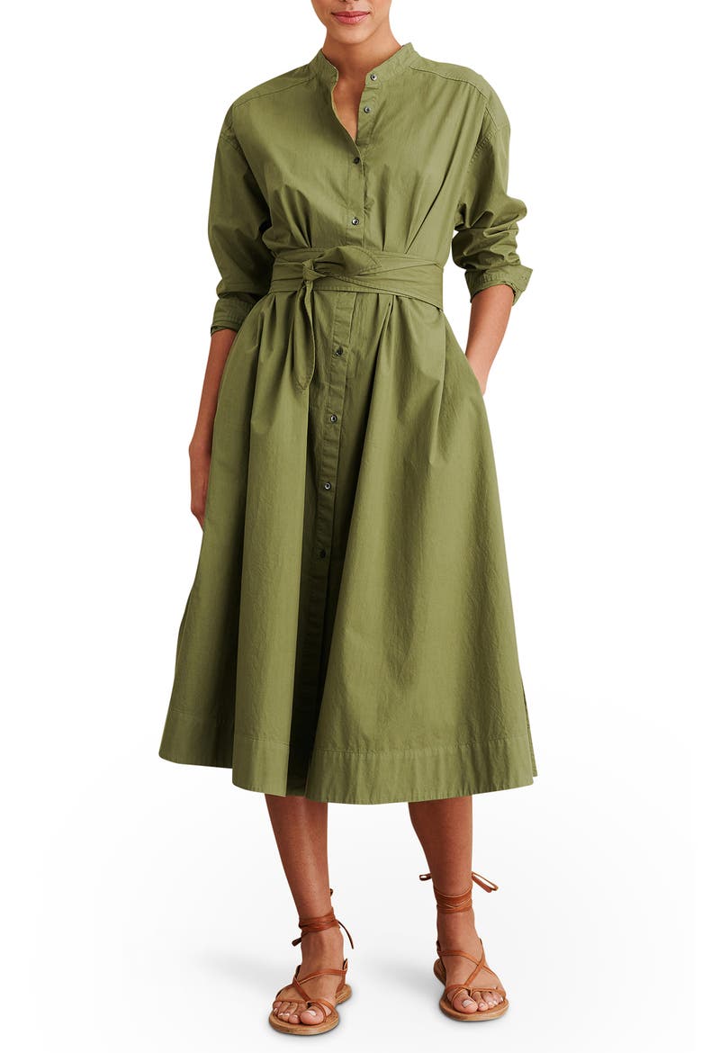 Long Sleeve Midi Shirtdress, Main, color, MILITARY OLIVE