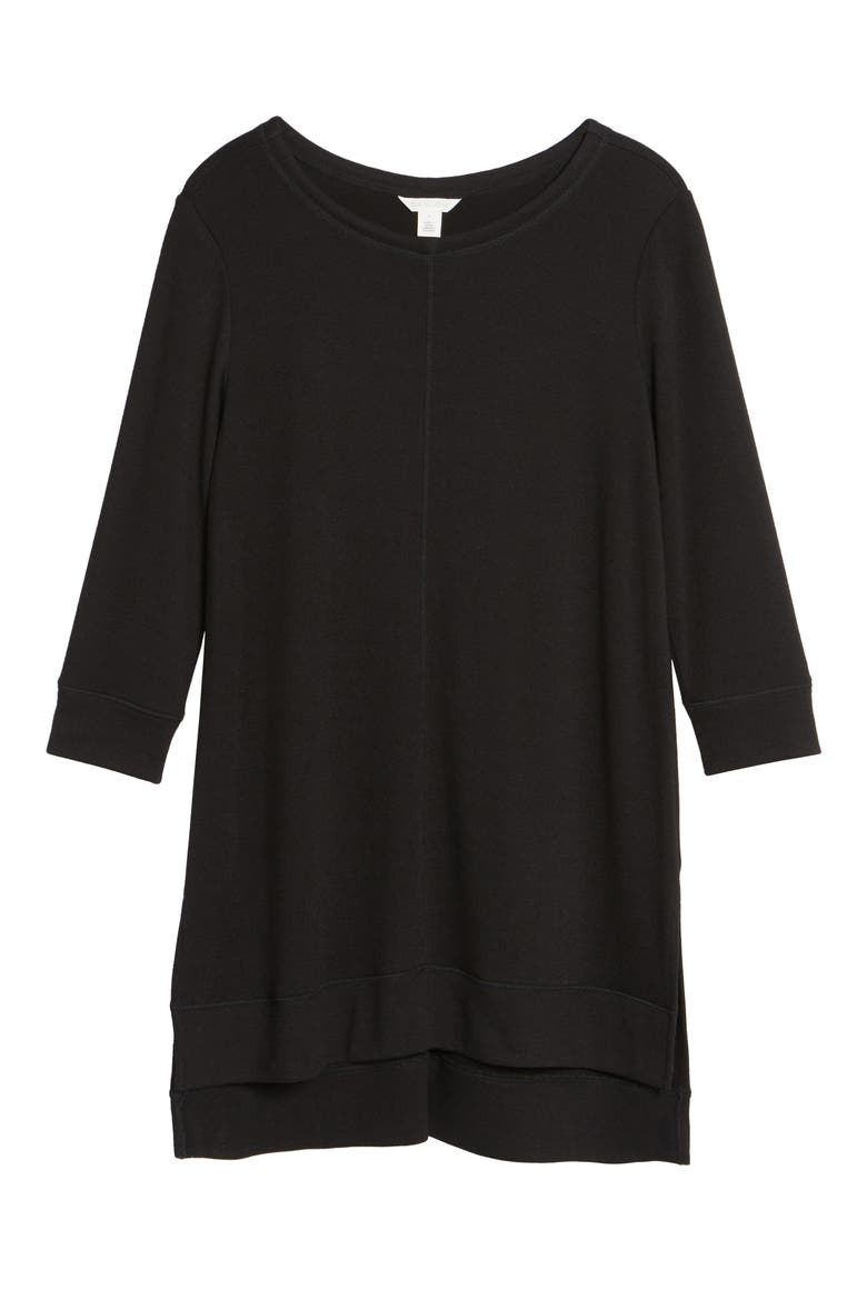 Three Quarter Sleeve Side Slit Tunic, Alternate, color, BLACK