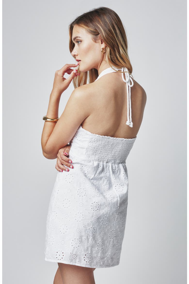 Eyelet Halter Minidress, Alternate, color, BRIGHT WHITE