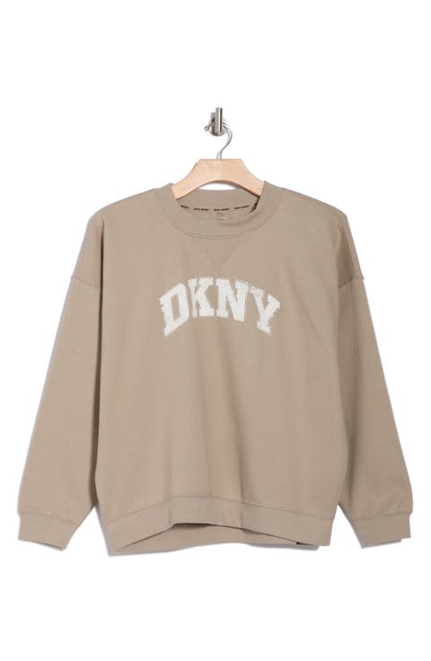 Arched Distressed Rhinestone Pullover Sweatshirt