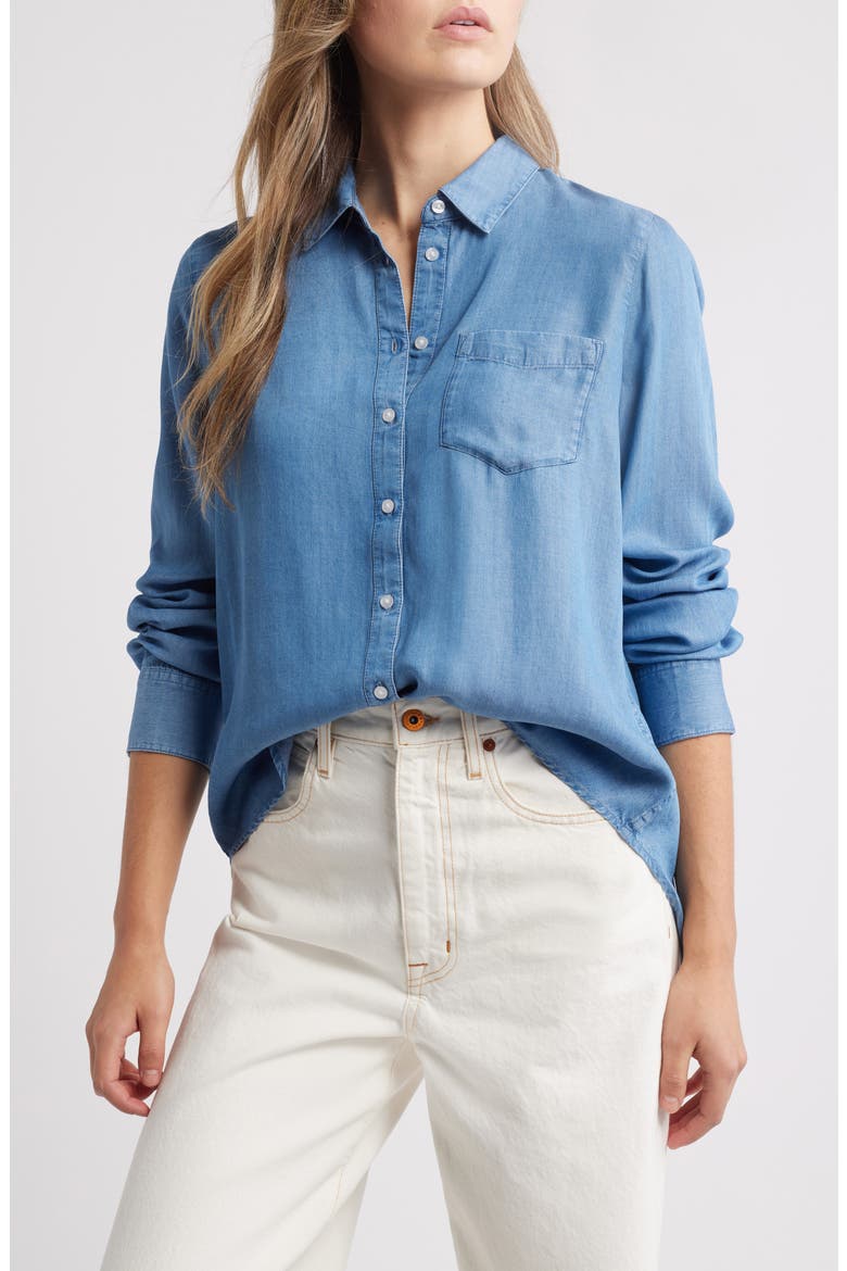Chambray Button-Up Shirt, Main, color, MEDIUM WASH