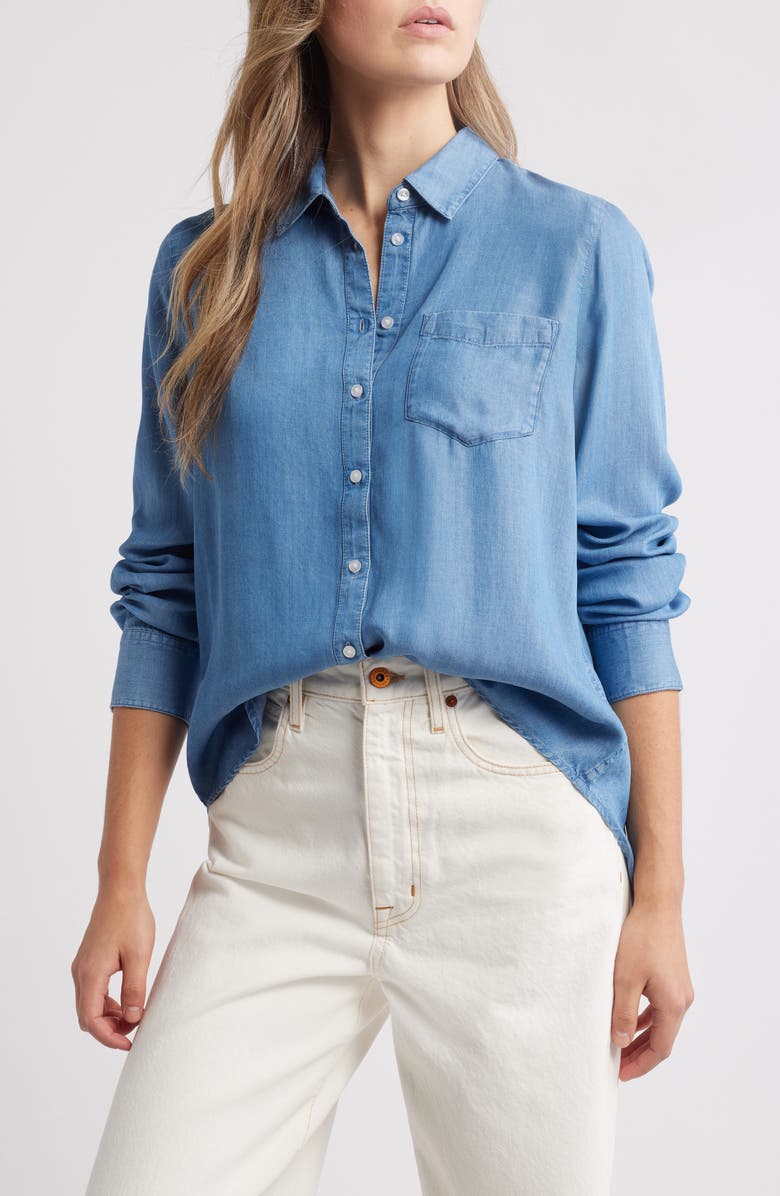 Caslon<sup>®</sup> Chambray Button-Up Shirt, Main, color, Medium Wash