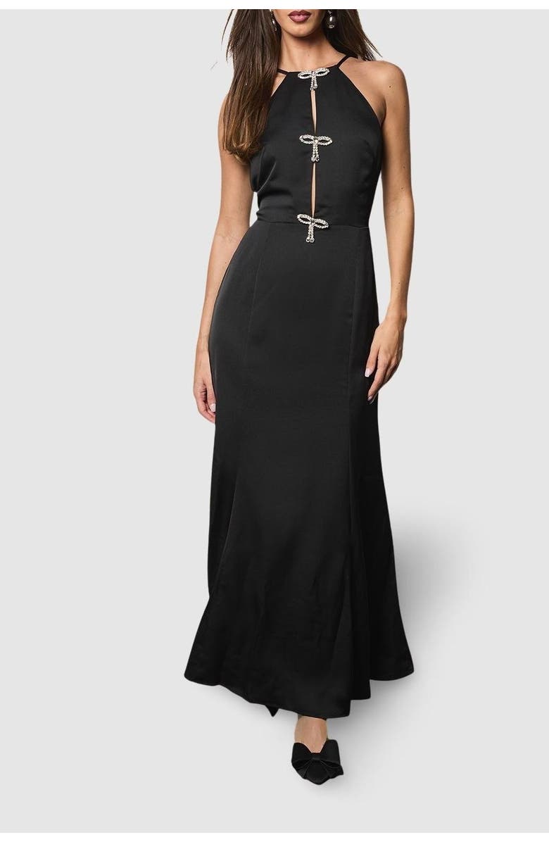 Coast Diamante Bow Halter Maxi Dress, Alternate, color, Black