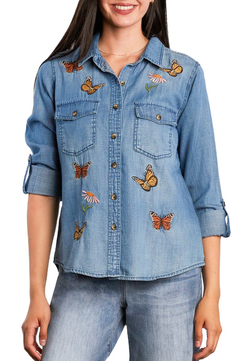 Butterfly Denim Shirt, Alternate, color, WASHED DENIM