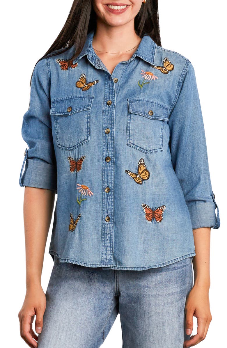 Billy T Butterfly Denim Shirt, Alternate, color, Washed Denim