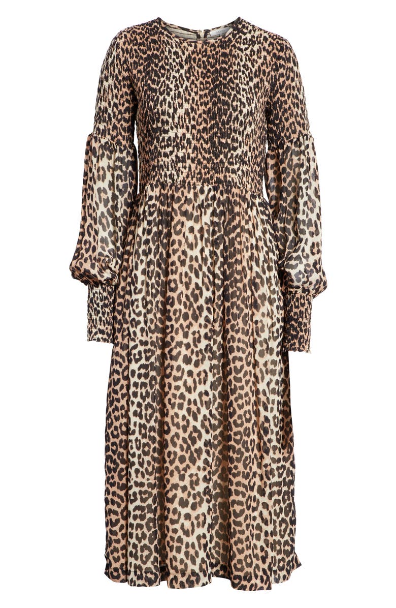 Ganni Leopard Print Georgette Midi Dress, Alternate, color, 