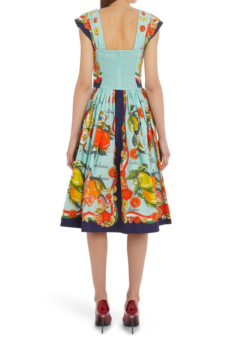 Dolce&Gabbana Agrumi di Sicilia Cotton Poplin Corset Dress, Alternate, color, Ht3un Agrumi F.turchese