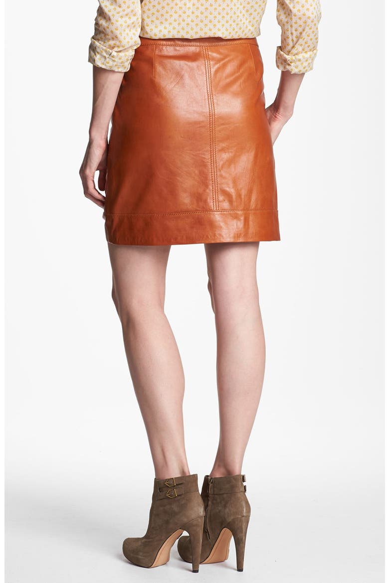 Zip Pocket Leather Skirt, Alternate, color, LUGGAGE