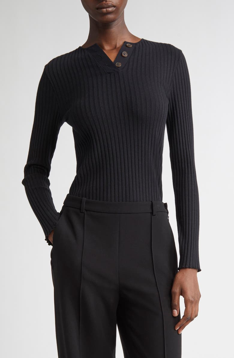 Vince Long Sleeve Rib Henley, Main, color, Black