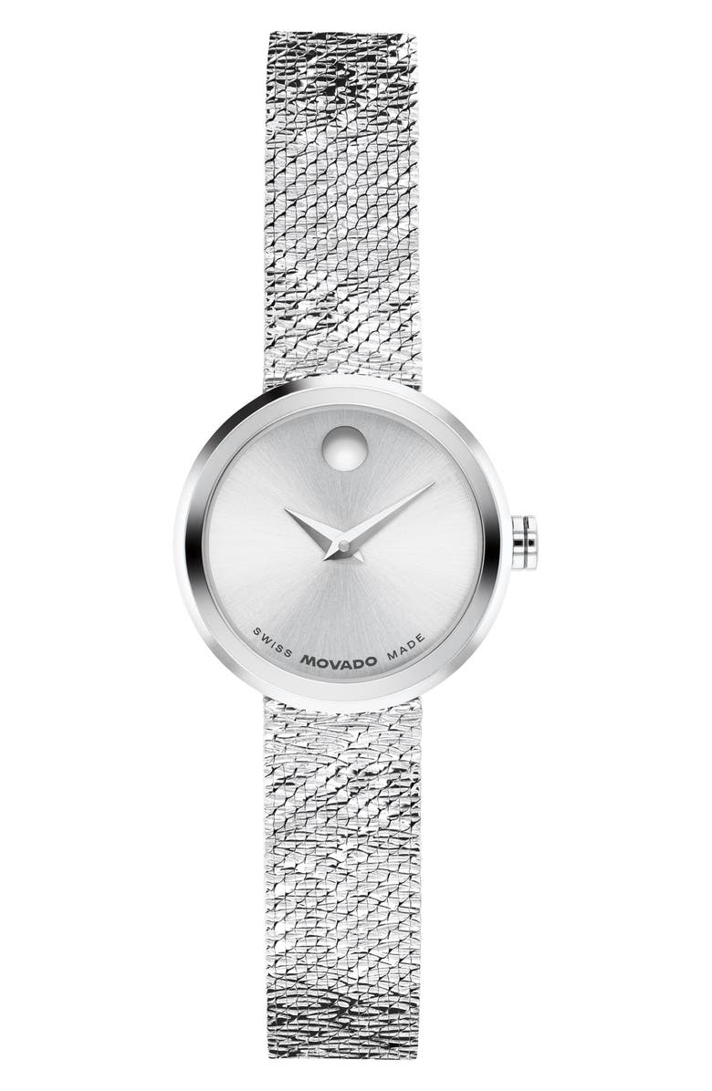 Movado Mini Museum Velura Mesh Strap Watch, 21mm, Main, color, Silver