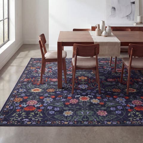 Primrose Art Nouveau Floral Border Non-Slip Machine-Washable Area Rug