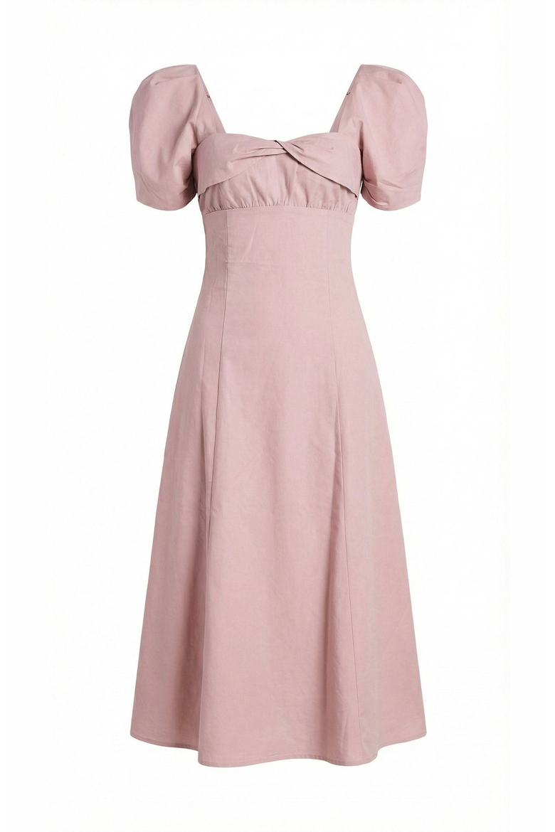 Twist Front Puff Sleeve Midi Dress, Alternate, color, Dusty Rose