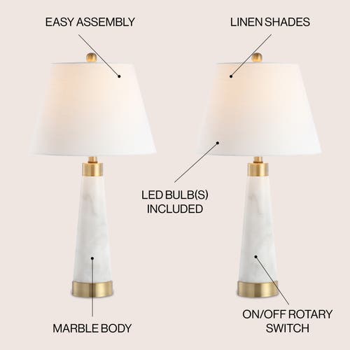 Jonathan Y Travis 26.5" Marble/iron Gold Modern Column Led Table Lamp, White In White