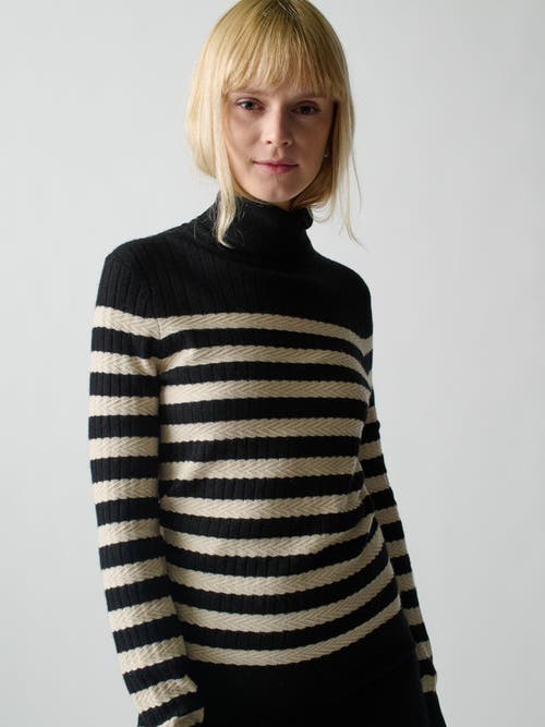 Lingua Franca Morrissey Textured Stripe Turtleneck in Jet 