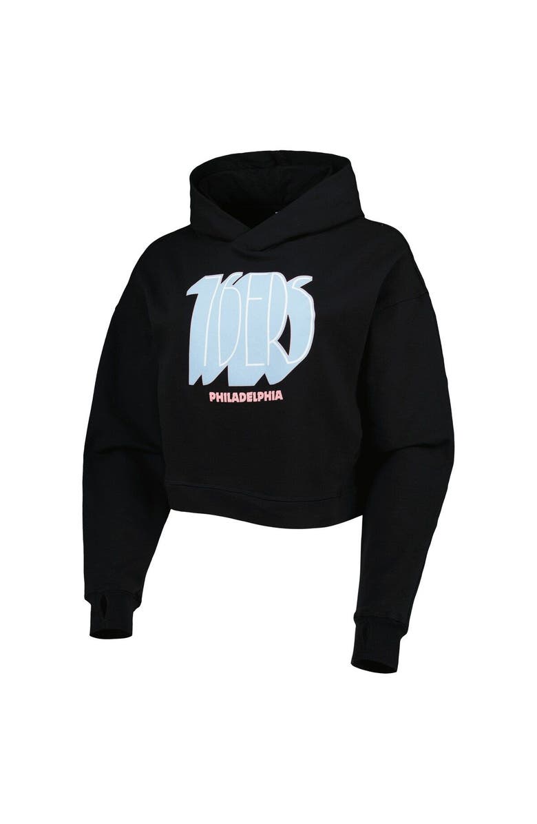 LUSSO Women's Lusso Black Philadelphia 76ers Layla World Tour Cropped Pullover Hoodie, Alternate, color, Black