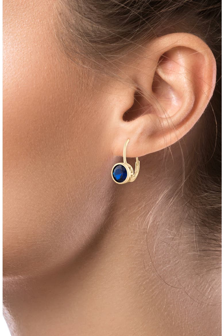 Round Bezel Cubic Zirconia Drop Earrings, Alternate, color, SAPPHIRE/ GOLD
