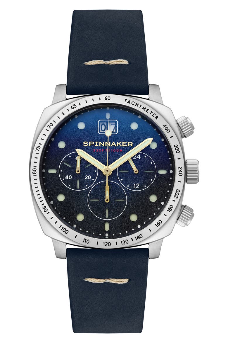 Hull Chronograph Leather Strap Watch, 42mm, Main, color, BLUE