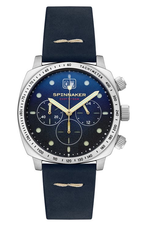 Hull Chronograph Leather Strap Watch, 42mm